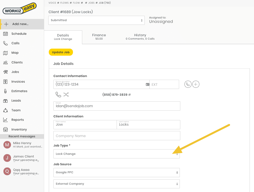 workiz job management dashboard