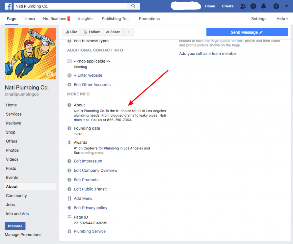 Facebook page description