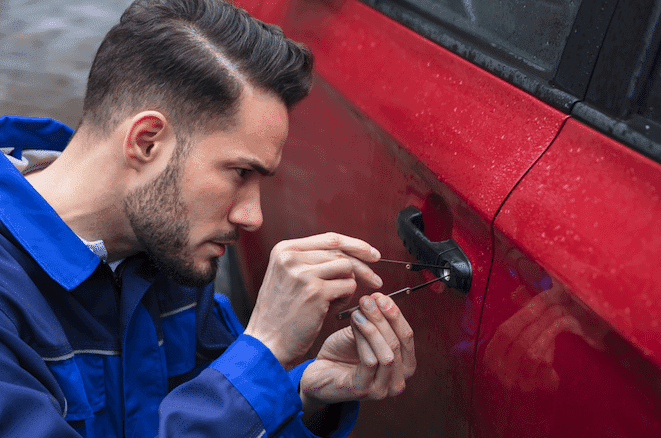 Locksmith Picking Red Car Lock